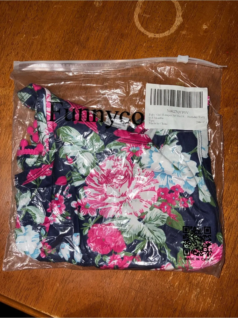 Navy Floral Girls' One-Piece Bodysuit with Pink Trim